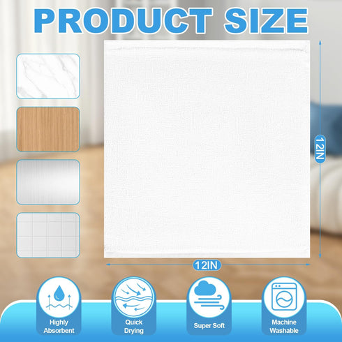 24 Pack 100% 12x12 Inch Cotton Wash Cloth, Highly Absorbent and Soft Feel Fingertip Towels, Machine Washable Washcloths