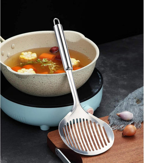 TENTA Kitchen Multi Utensil, Stainless Steel Cooking Skimmer Slotted Fish Turner Spoon Colander for Kitchen