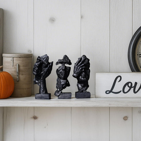 3 Pcs Thinker Statue, Silence is Black Abstract Art Figurine, Modern Home Resin Decorative Objects Decor for Home