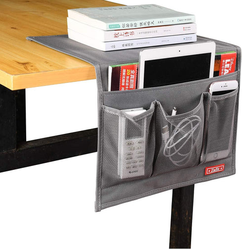 Bedside Storage Organizer Caddy for Remotes Phone Glasses (Classic 4 Pockets-Grey)