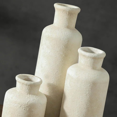 Set 3, Ceramic Vases of Whitewashed Neutral Flower Vases Home Decor, Pottery Rustic Farmhouse Decorative Vases Modern