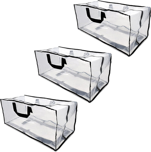 Clear Storage Bags, 3 Pack Zippered Moving Bags, Heavy Duty Transparent Totes for Packing and Organizing