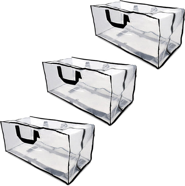 Clear Storage Bags, 3 Pack Zippered Moving Bags, Heavy Duty Transparent Totes for Packing and Organizing