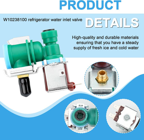 W10238100 W10498992 WPW10238100 Refrigerator Water Inlet Valve Fit for Whirlpool, Replaces W11451511 W11512399 1872938.