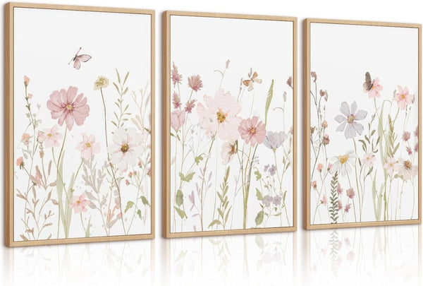 Lhoiplme Wildflower Nursery Wall Art Pink Watercolor Floral Painting Baby Girl Nursery Canvas