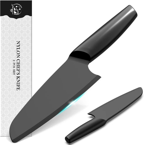 AILUROPODA Nylon Knife Set, 2 PCS Nylon Knife for Nonstick Pans, Cutting Fruits, Veggies, and Bread, Black