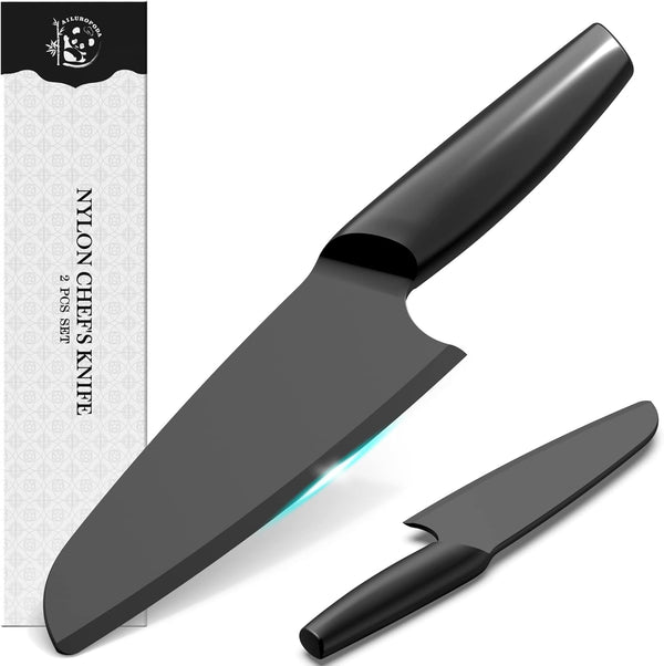 AILUROPODA Nylon Knife Set, 2 PCS Nylon Knife for Nonstick Pans, Cutting Fruits, Veggies, and Bread, Black
