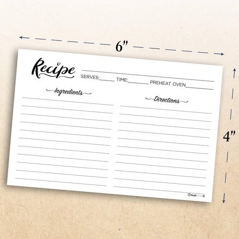 Double Sided Recipe Cards, Set of 50, 4x6 Inch Thick Cardstock with Lines
