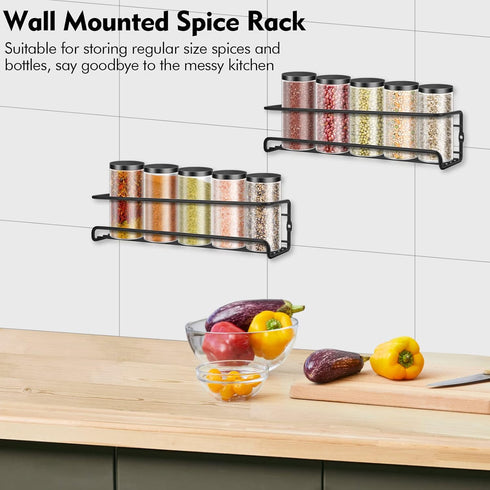 Wall Mounted Spice Rack, Hanging Spice Organizers, Kitchen Condiments Storage for Space Saving (2pcs, Black) by Dalanpa
