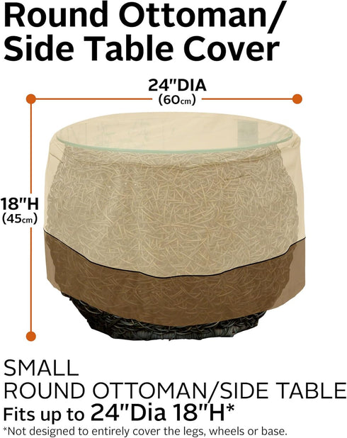 24 Inch Classic Accessories Veranda Water-Resistant Round Patio Ottoman/Coffee Table Cover, Outdoor Table Cover