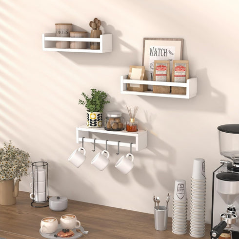 15.7 Inch Set 3, Floating Nursery Book Shelves for Wall, Nature Solid Wood Wall Mounted Bookshelf of Hanging
