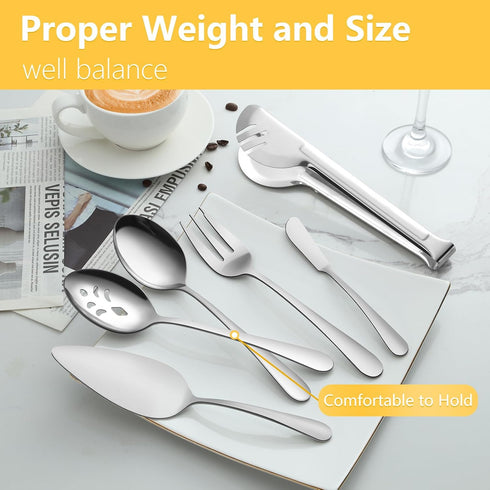 Pleafind 18-Piece Stainless Steel Serving Utensils Set, Includes Spoons, Forks, Tongs, Pie Server for Parties