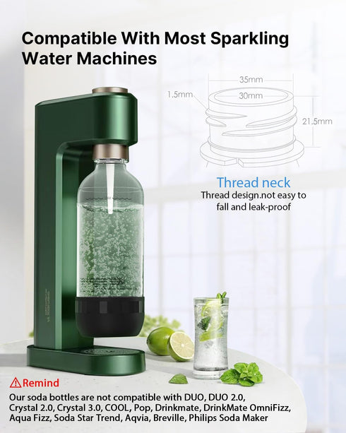 1 2 Pack, (1L) (1L) Soda Maker Bottle, Litre Reusable BPA Free Sparkling Water Bottles, Reusable Carbonating Bottles