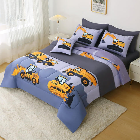 Sets Kids,6 3D Set Set,Trucks JQinHome Construction Twin Bedding for Boys Piece Bed in A Bag Cartoon Car Excavator