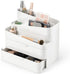 Umbra Glam Organizer, Large Makeup Organizer with Three Drawers, Rubber Feet and Removable Dividers, White/Grey