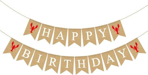 Jute Burlap Crawfish Boil Happy Birthday Banner Rustic Summer Lobster Photo Booth