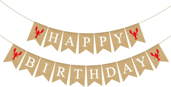 Jute Burlap Crawfish Boil Happy Birthday Banner Rustic Summer Lobster Photo Booth