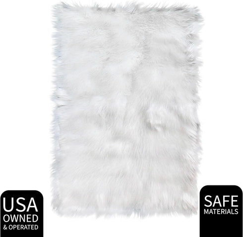 Small 2x3 Faux Fur Rug, White Fluffy Mat for Bedroom, Kids Bedroom Decor