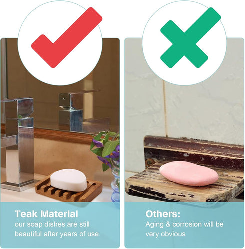 2PCS Self Draining Soap Dishes by HTB, Teak Wood Soap Holder, Soap Saver for Shower, Bathroom, Bath Tub, Kitchen