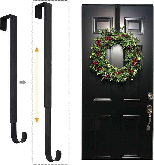 Adjustable Over The Door Wreath Hanger, 14.9 to 25 Inches, Wreath Holder for Front Door Decor, Black