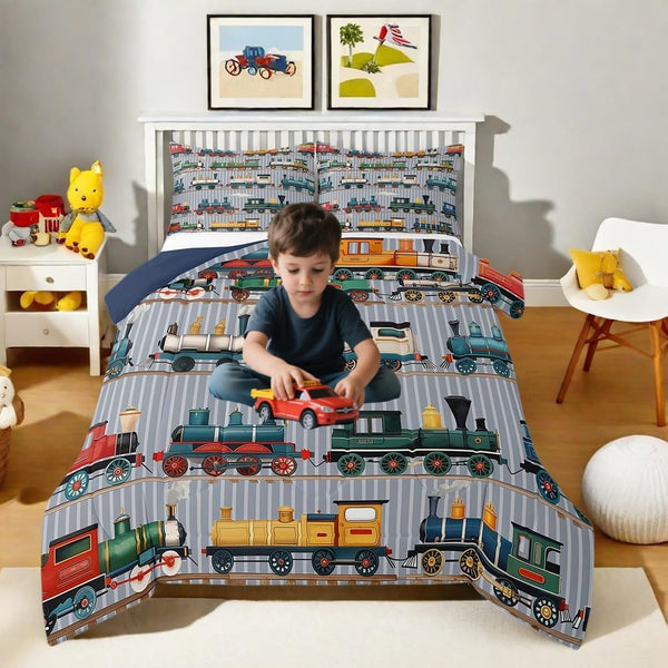 Erosebridal Kids Train Comforter Set - Twin Size for Boys & Girls