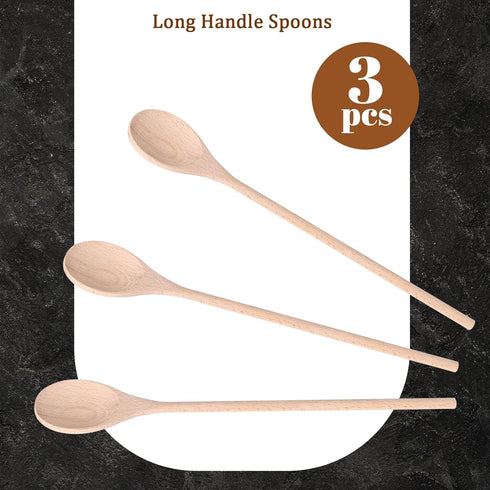 HANSGO 3PCS Long Handle Cooking Spoons, 14 Inch Wooden Tasting Spoons for Japanese Style Cooking