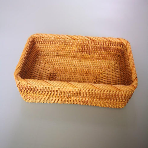 Handmade Rectangle Wicker Fruit Box - Rattan Tray Magazine Organizer and Small Objects Container