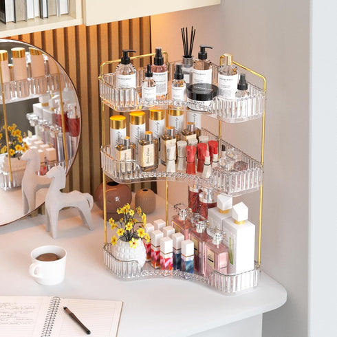 3-Tier Counter Countertop, Countertop GTI Corner Bathroom Organizer, Large Capacity Makeup Organizer Perfume Cosmetics