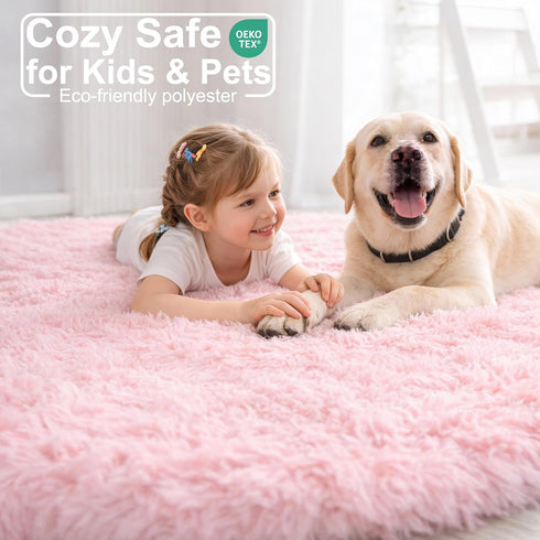 4Ft Amdrebio Light Pink Round Circle Rug for Girls Bedroom, Fluffy Cute Area Rugs for Kids Room Decor Aesthetic, Kawaii