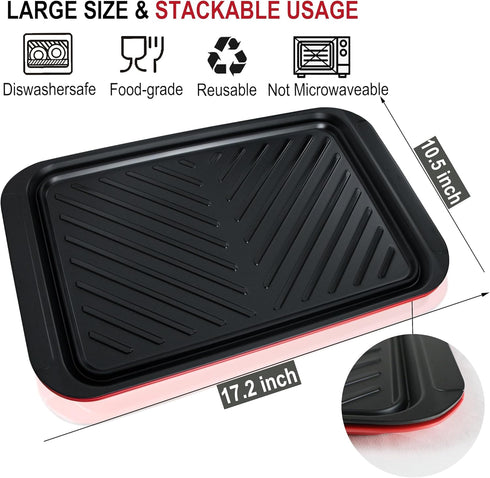 Grilling Prep and Serve Trays, Set of 2 BBQ Trays for Raw and Cooked Food, Melamine Serving Trays in Black and Red