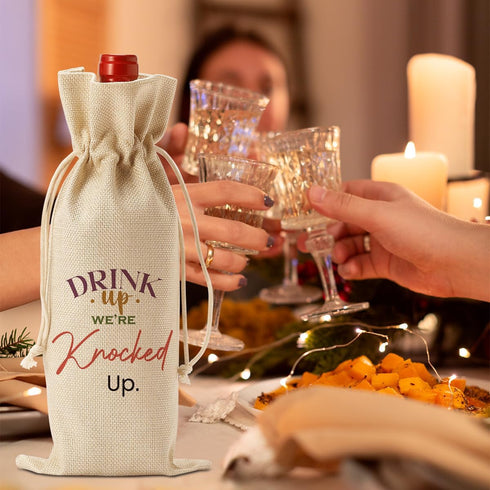Funny Baby Pregnancy Announcement Wine Bag - Cute Gifts for Parents & Grandparents, Drink Up We're Knocked Up