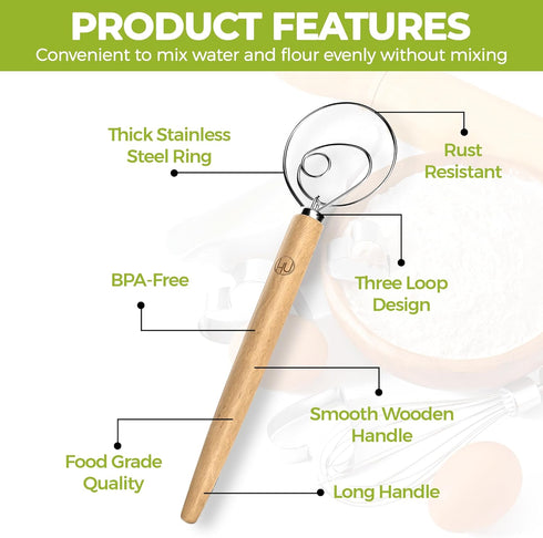 LHU Premium Original Danish Dutch Whisk - 13.5" L, Stainless Steel/Beechwood, Includes Cleaning Brush for Better Batter