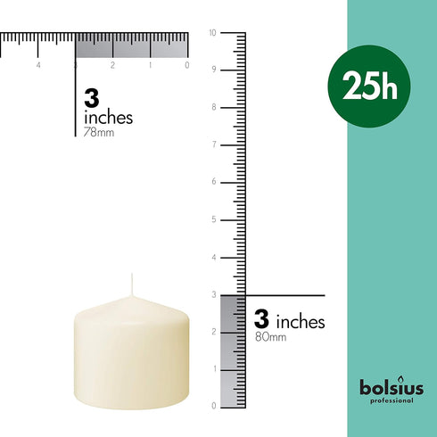 BOLSIUS 6 Ivory Pillar Candles Bulk - 3x3 Inches Set, 25+ Hours Clean Burning, Unscented Dripless Dinner Pillars