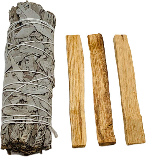 Smudge Kit Spiritual Set - White Sage, Cedar, 7 Chakra Sage, Palo Santo, Sandalwood Candle for Cleansing & Blessing