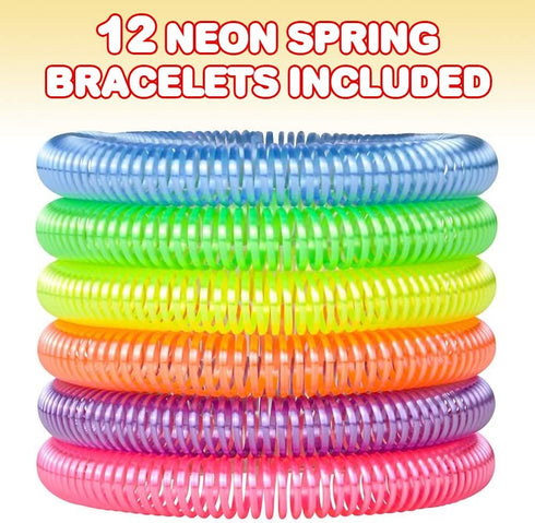 ArtCreativity Pack of 12 Neon Spring Bracelets - Assorted Elastic Plastic Wristbands, Fun Party Favor, Goodie Bag