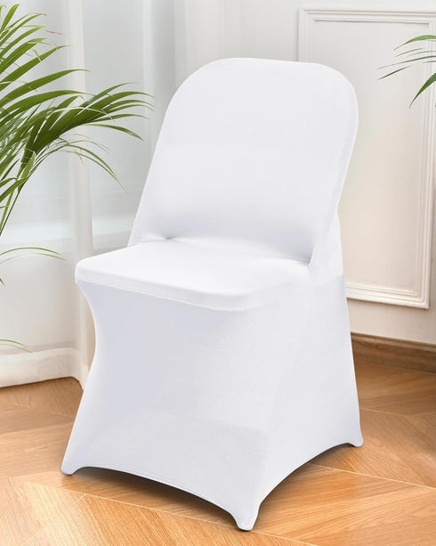 6 Packs White Spandex Stretch Folding Chair Covers for Wedding Party,Universal Fitted