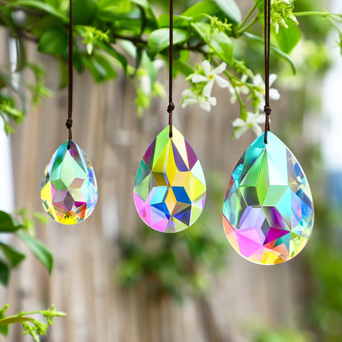 3Pcs 2/2.5/3 inch Crystal Prisms Sun Catchers Chandelier Colorful Bauhinia Ornament Pendants Rainbow Maker Suncatchers