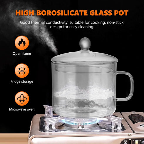 DOITOOL 1.5L Glass Saucepan with Cover, Heat-Resistant Glass Cookware Set, Small Simmer Pot for Baby Food, Pasta, Soup