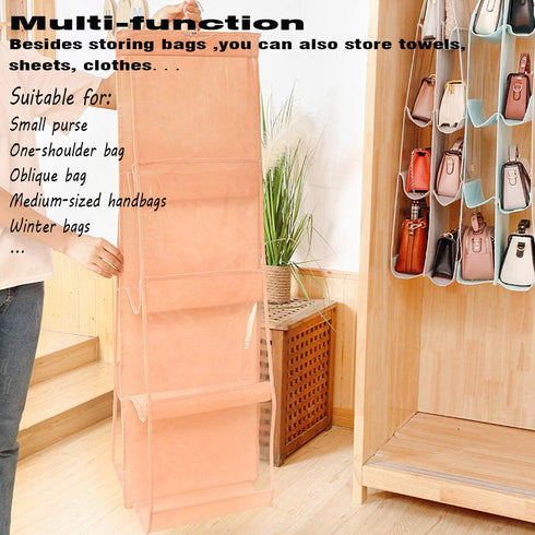 AARAINBOW 1 Pack Hanging Handbag Purse Organizer - 8 Pockets Space Saving Wardrobe Organizer, Light Pink