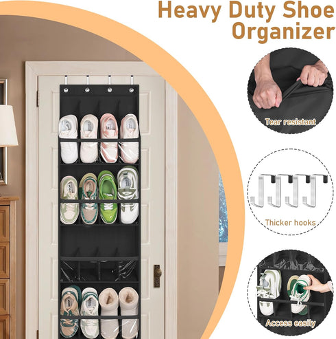 MISSLO 20 Pairs Over the Door Shoe Organizer, Narrow Hanging Shoe Rack for Closet, Black