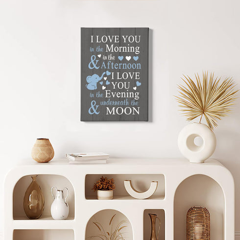 11x14 HIWX Baby Elephant Nursery Decor - I Love You In The Morning Sign Framed Canvas Painting Wall Art Decor, Elephant