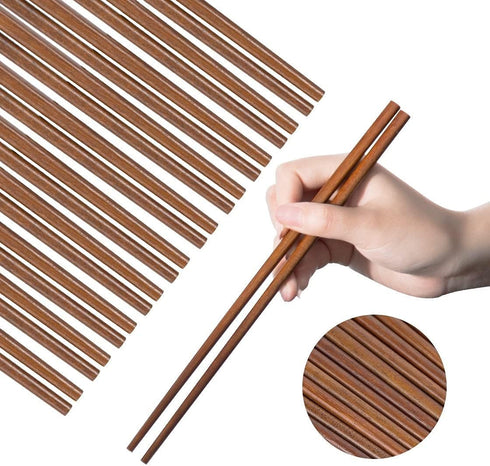 Wooden Chopsticks, 10 Pairs Reusable Dishwasher Safe, Handmade Iron Wood, Natural Healthy for Cooking, Eating,