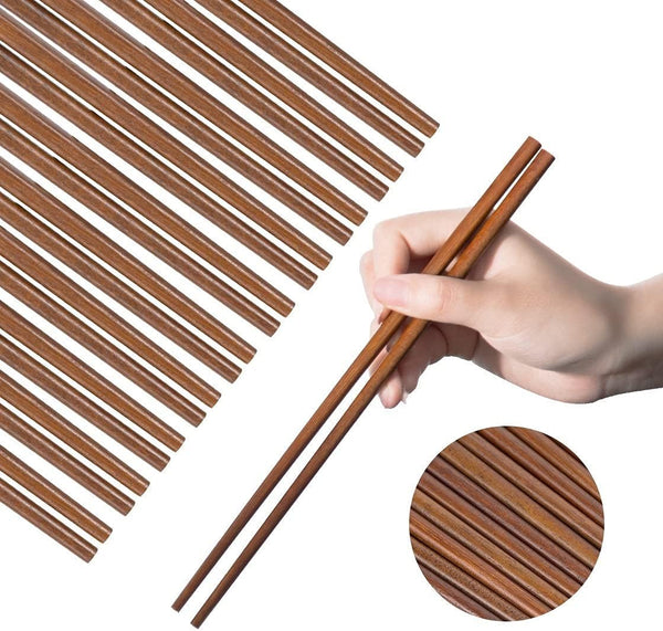 Wooden Chopsticks, 10 Pairs Reusable Dishwasher Safe, Handmade Iron Wood, Natural Healthy for Cooking, Eating,