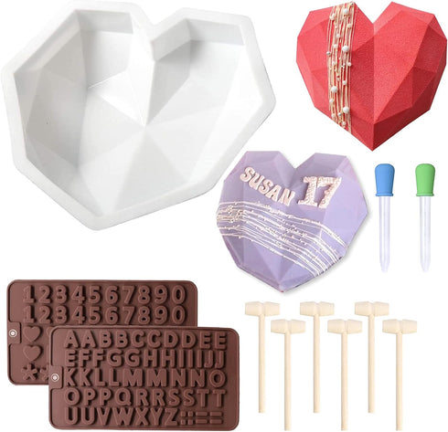 Chocolate Mold Set, Breakable Heart Mold with Hammer, Number and Letter Molds for Cake Decoration and Candy Making