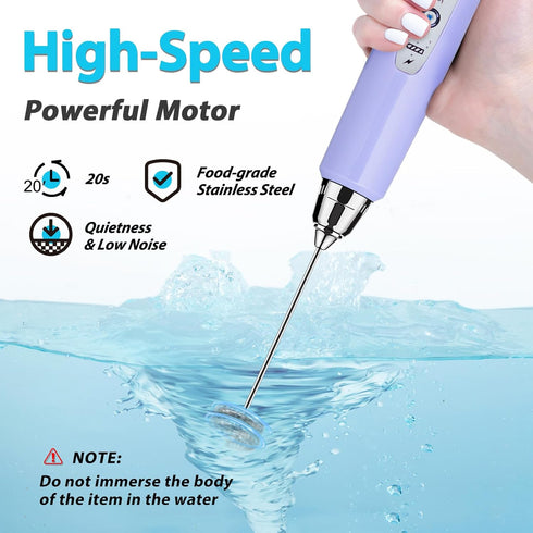 Handheld Milk Frother Rechargeable - Electric Whisk 3 Speed Adjustable, Coffee Frother Wand with 3 Stainless Whisks