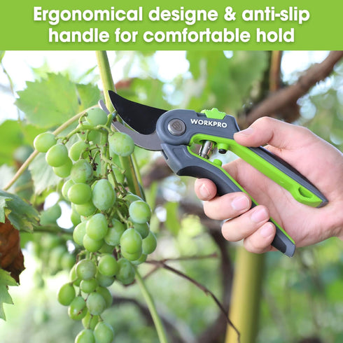 WORKPRO Bypass Pruning Shears, 8’’ Stainless Steel Gardening Hand Pruner with Sharp SK5 Steel Blades