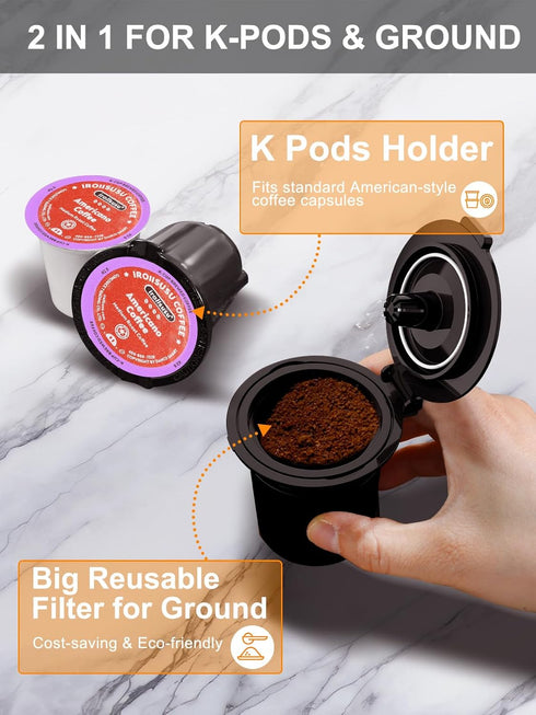 6-12 Oz Small Single Serve Coffee Maker, Fast Brew for K-Cup & Ground Coffee, Brew Sizes, One-Button Single Cup Coffee