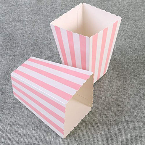 BinaryABC Popcorn Boxes, Stripe Pattern Decorative Dinnerware for Parties, 24pcs, Pink