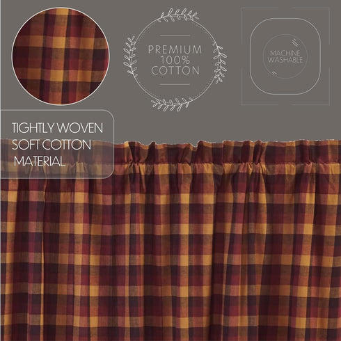 VHC Brands Primitive Kitchen Window Curtains - Heritage Farms Tier Pair, L24 x W36, Deep Burgundy Red