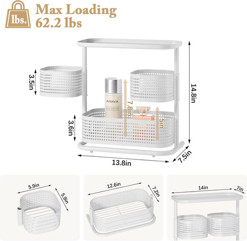 3-Tier Counter Countertop Rotating Bathroom Organizer, Vanity Tray for Makeup & Skincare, Spice Rack Storage